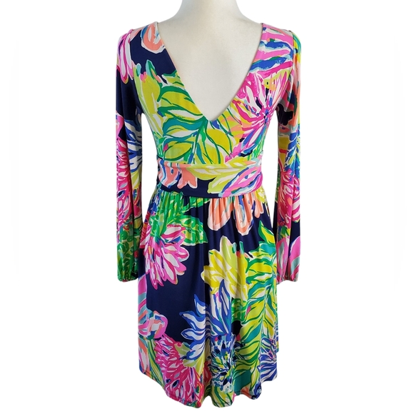 Lily Pulitzer Fleur Dress‎ Womens Medium Travelers Palm Party Multi-color M - Picture 4 of 13
